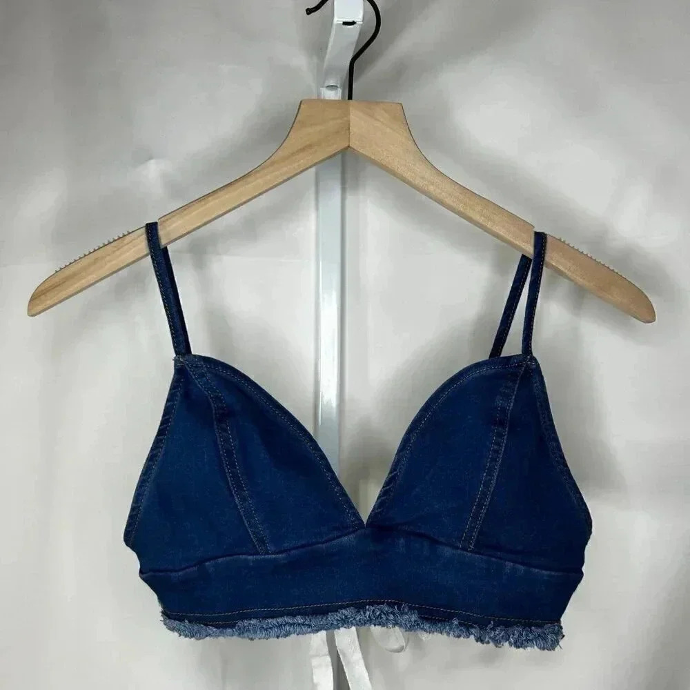 2/$30 Better Be Size Small Denim Halter Top Crop Festival Concert Summer